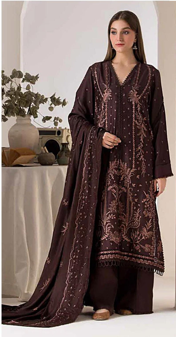 SOBIA NAZIR - 3PC DHANAK EMBROIDERED SHIRT WITH DHANAK EMBROIDERED SHAWL AND TROUSER - HZG2043