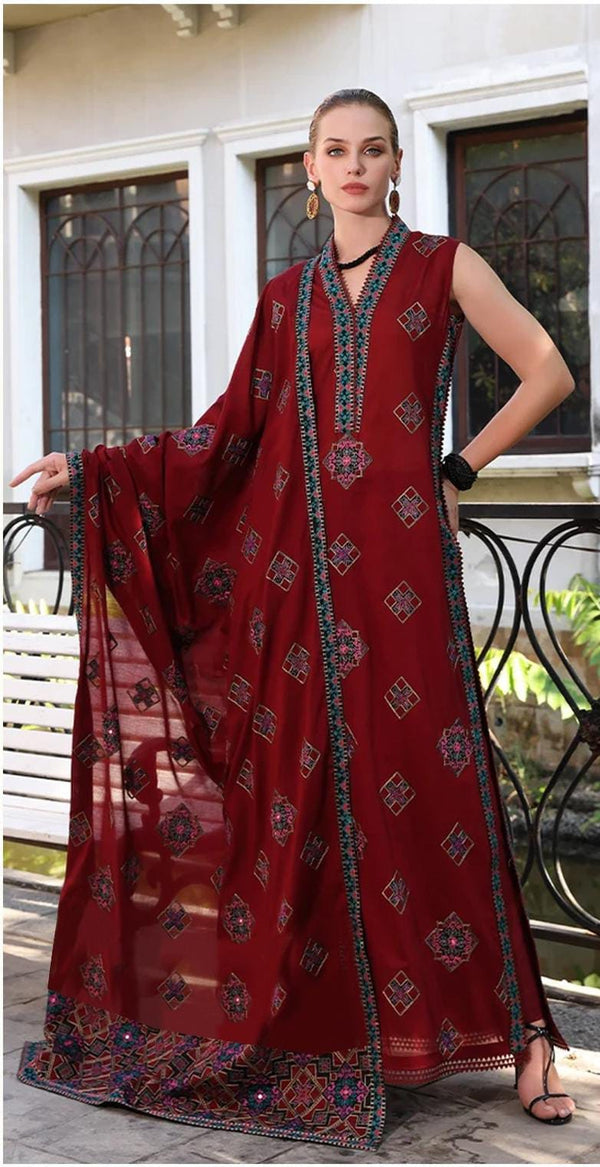 Dhanak 3PC Embroidered With Full Embroidered Shawl-129